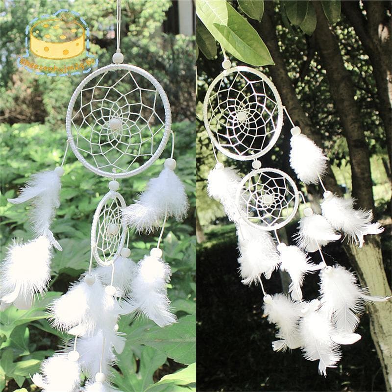 cheesenhujm2g Apanhador De Sonhos Branco Circular Com Penas Decoração De Parede Artesanato BR