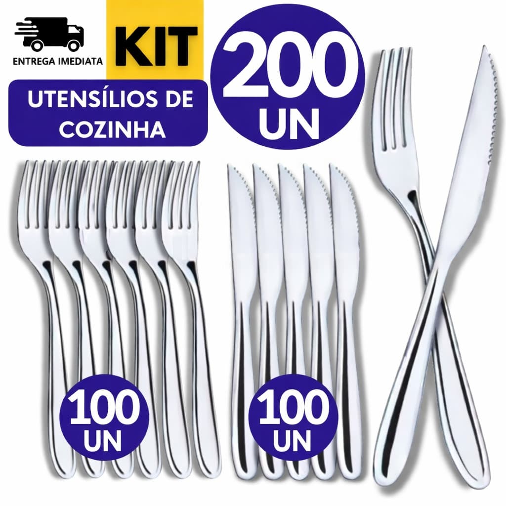 Jogo de Talheres Inox 200 Peças – Kit Talheres Inox Garfo e Faca Aço Inoxidável Resistente para Cozinha Festas Eventos