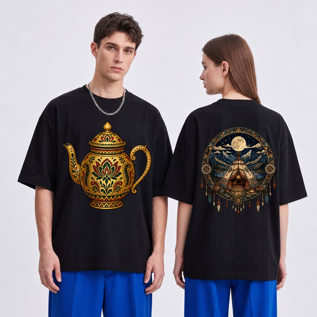 Camiseta Básica Preta Viajante do Deserto Cantil Dourado 100% Algodão Unissex