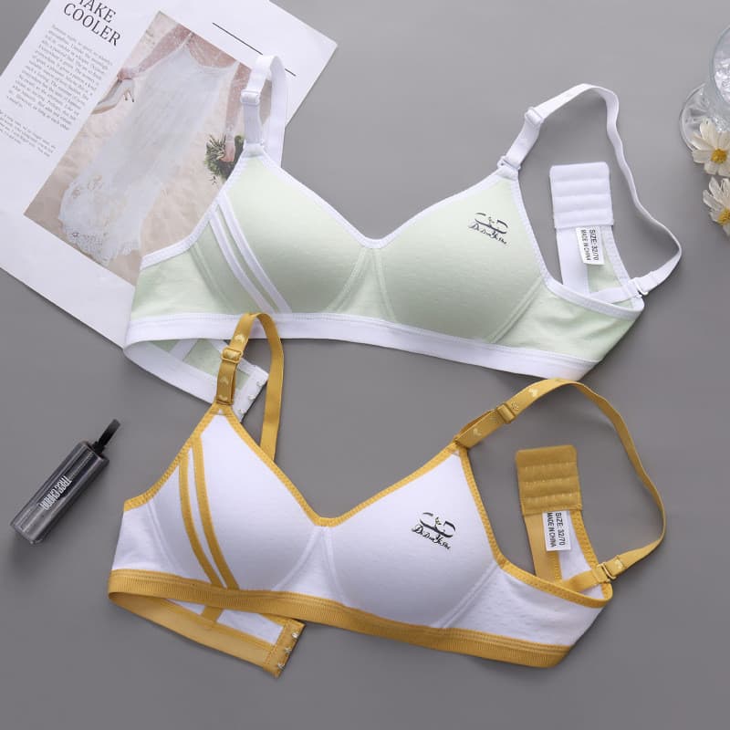 [Estoque pronto] Roupa íntima feminina sem fio estudante meninas sutiã de algodão puro fino seios pequenos reunindo maci