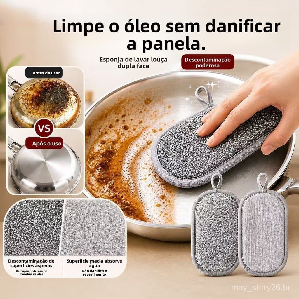 Pano de Prato de Fio de Prata 2026, Esponja Dupla Face Não Oleosa, Ferramenta Especial para Lavar Louça de Cozinha, Esfr