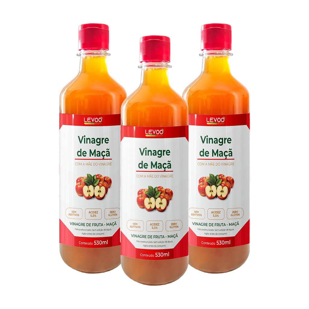 Kit 3 Vinagre de Maçã 530ml (Acidez 5,5%) Levoo