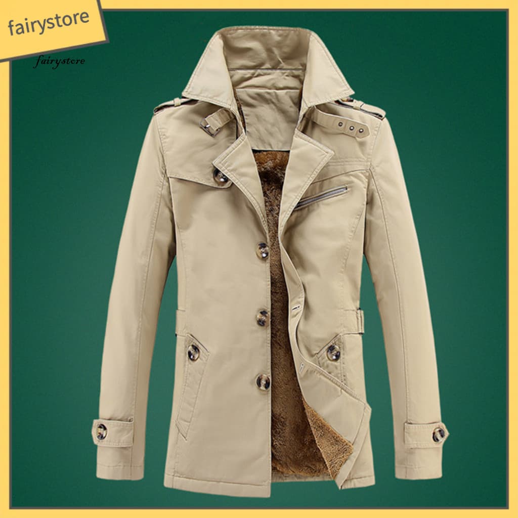 Men Button Closure Jacket Cotton Men’s Autumn with Thick Velvet Lining Solid Color Windbreaker Coat Pockets for Southe