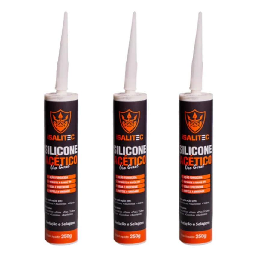 Kit 3 Silicones Acético Transparente 250g Isalitec Selante