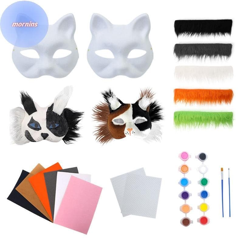 MORNIN 3 Pçs/set DIY Artesanal Graffiti Meia Máscara Facial Therian Kit Em Branco Face Desenhada À Mão Animal Gato Rapos