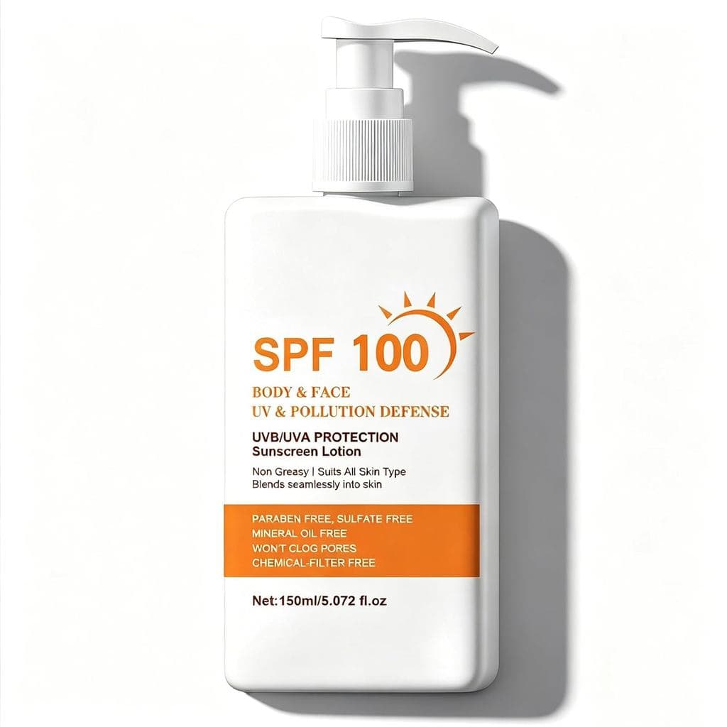 Protetor Solar SPF 100 para Rosto e Corpo com Proteção de Amplo Espectro UVA/UVB |   Sem Resíduos Brancos, Não Oleoso, S