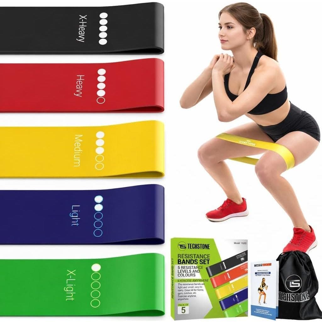Conjunto de Faixas de Resistência TechStone – 5 Níveis de Faixas Elásticas para Exercícios para Homens e Mulheres, Faixa