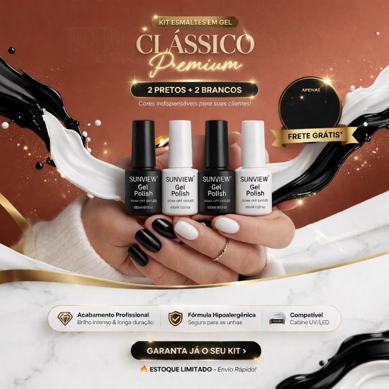 Kit 4 Esmaltes Unha Em Gel Seca Cabine Lindas Cores 10ML Manicure Profissional ANVISA
