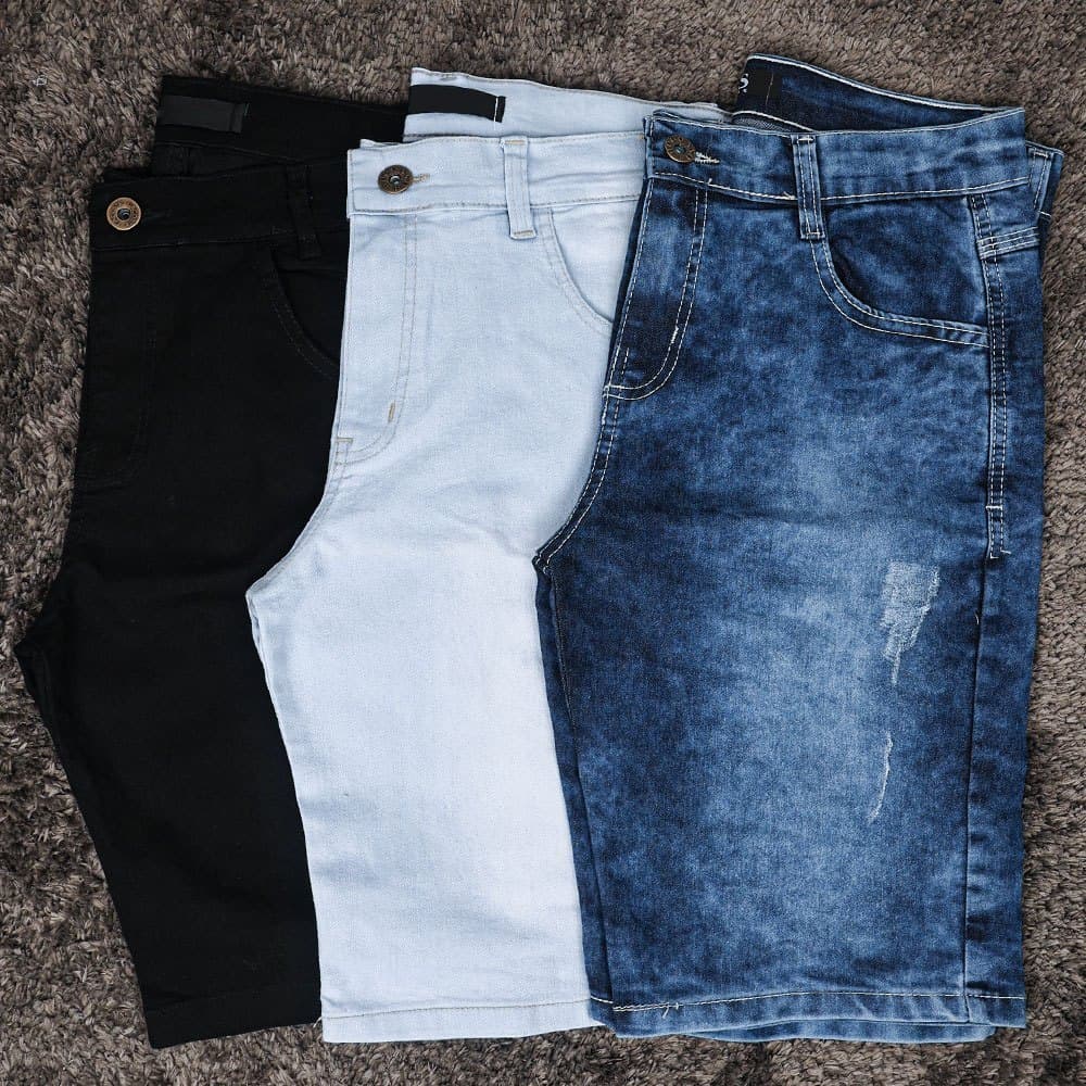 KIT Com 3 Nova Bermuda jeans lisa masculinas Super Promoção Dia a Dia
