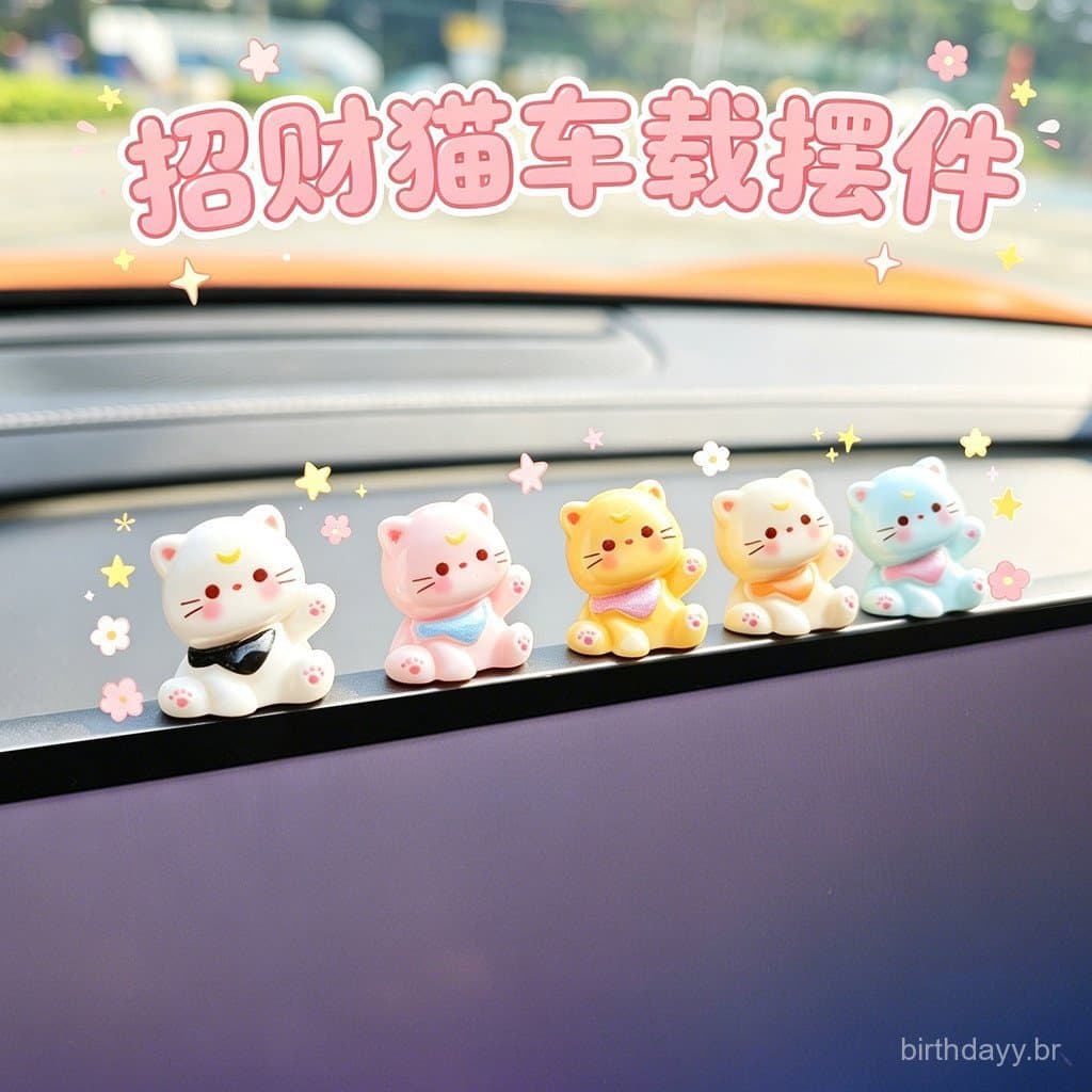 Popular Novo Ornamento de Carro Gato da Sorte 2026, Mini Decoração Interna Fofa e Relaxante para Painel de Carro 7P1Z