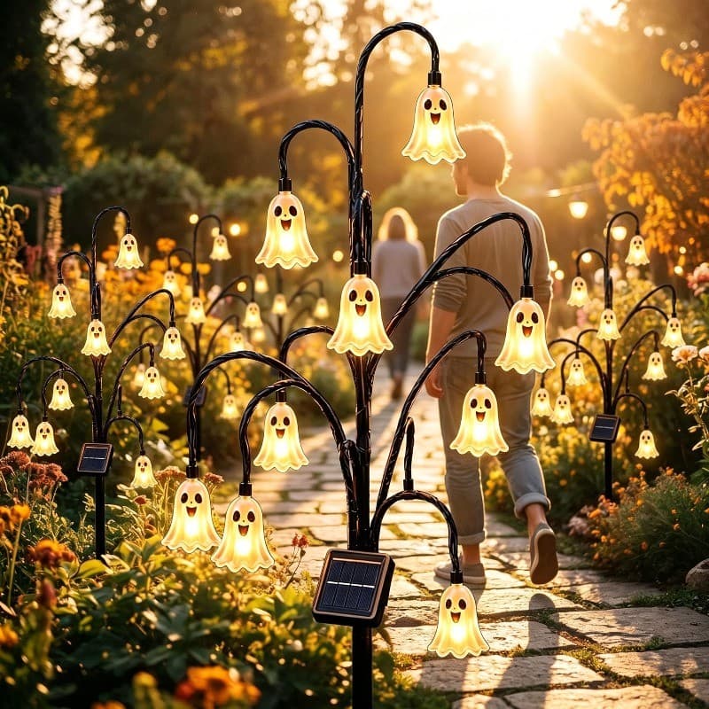 Luz De Coto De Árvore Movida A Energia Solar , Estaca De Jardim Fantasma Brilhante Para Iluminação De Quintal De Hallowe