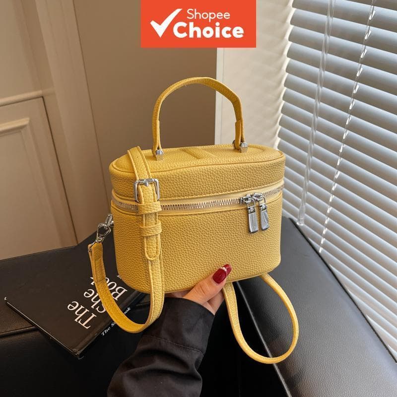 Bolsa Tiracolo em Couro PU com Textura de Lichia Energética | Bolsa Transversal com Duplo Zíper e Alça Dupla | Bolsa de