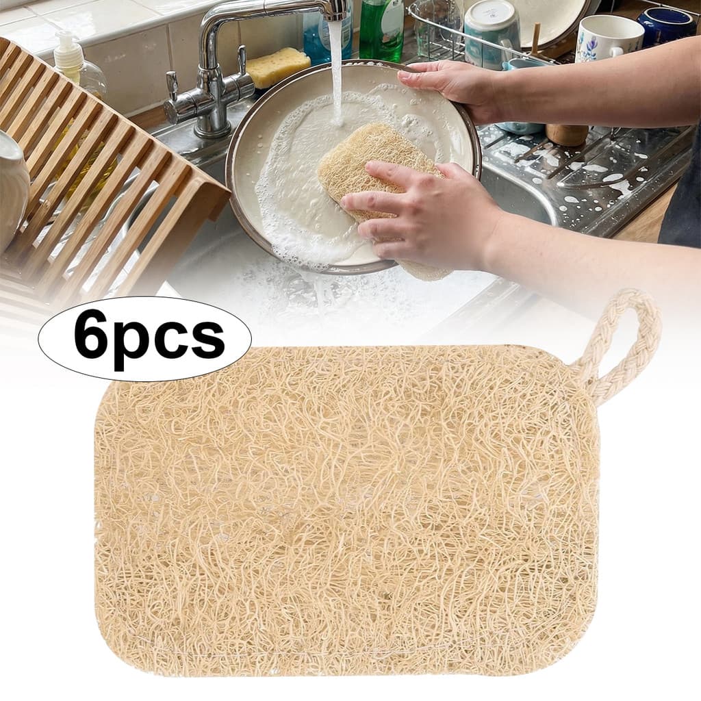 Llittlesunla6 Unidades De Esponja De Bucha Natural , Purificador De Pratos , Fibra Vegetal , Reutilizável , Ecológico ,