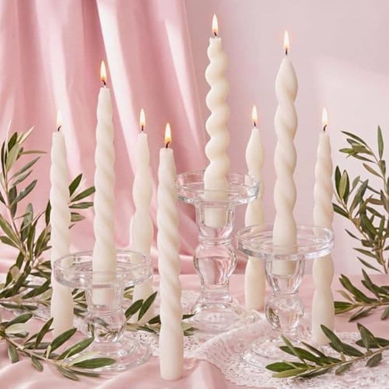 Nuanchu 12 Peças De 7.5 Polegadas Elegantes Velas Cônicas Em Espiral Branca Torcidas Castiçais De Cera Pura Perfumadas D