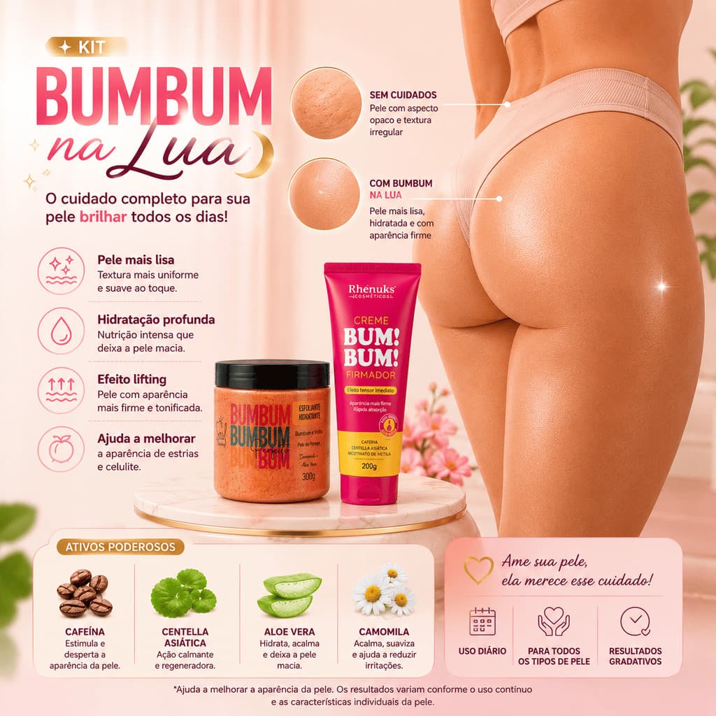 Kit BumBum na Lua Esfoliante + Hidratante Firmador para celulite flacidez e pele aspera