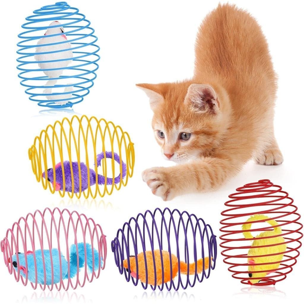 Jecery 5 Peças de Brinquedos de Mola para Gatos, Bolas Elásticas Coloridas e Divertidas, Brinquedo Interativo para Gatin