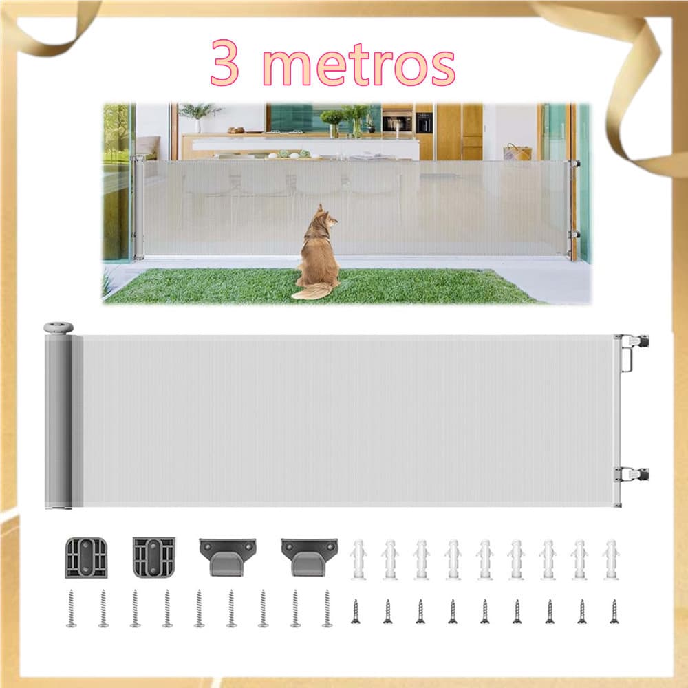Portão retrátil para bebê, portão de segurança em tela para pets, para uso interno e externo, expansível até 3 metros