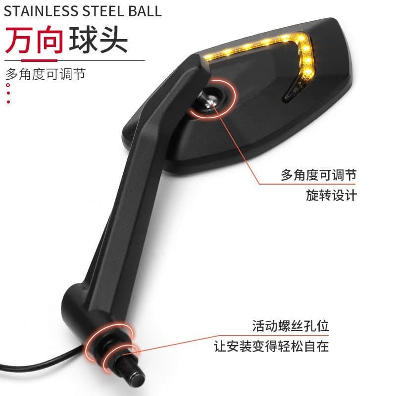 Suporte de espelho em liga de alumínio para instalação frontal, espelho retrovisor universal com luz de sinalização e su