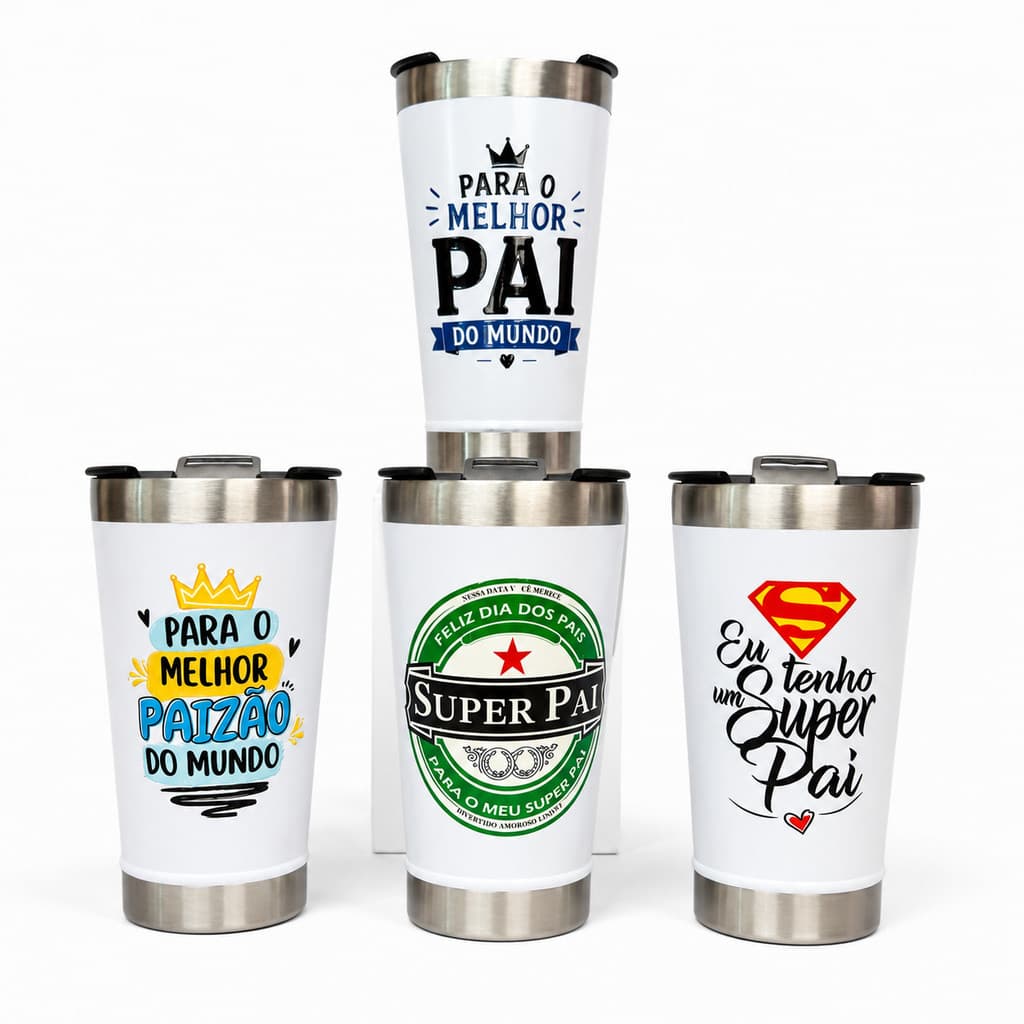 Copo Térmico Inox 473ml Personalizado Dia dos Pais | Presente Criativo para Pai