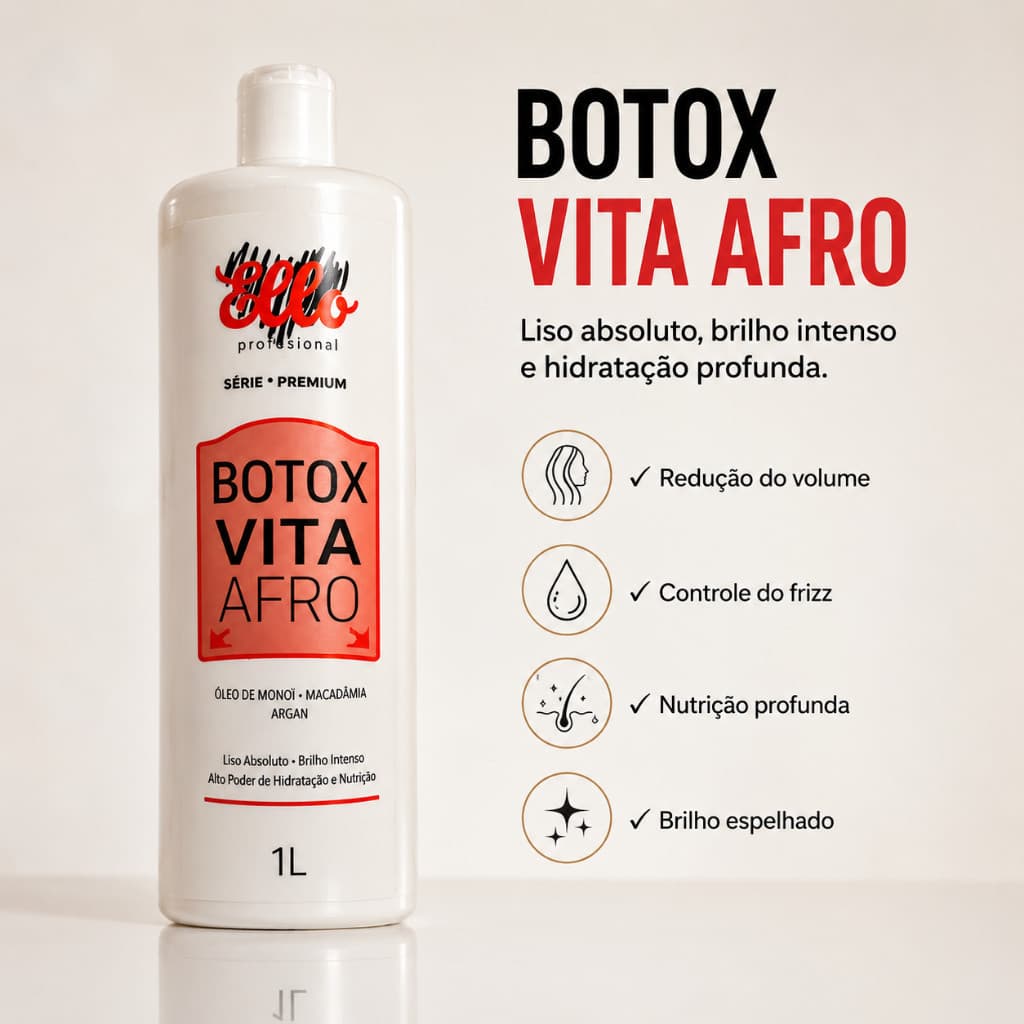 Botox Vita Afro Ello Professional 1L Alinhamento Capilar Antifrizz Nutrição e Brilho Intenso