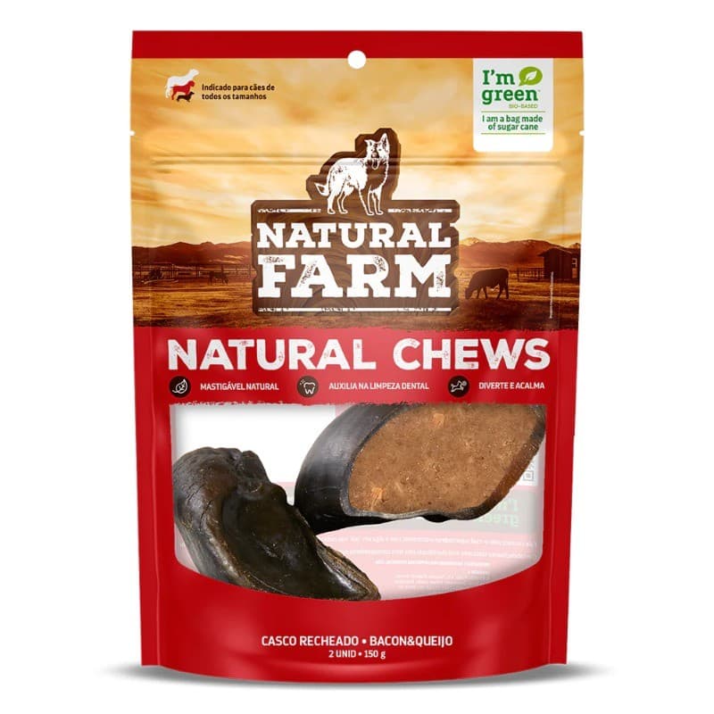 Casco Recheado  Natural Farm - Casco Bovino Com Recheio Sabor Bacon e Queijo com 2 Unidades para Cães