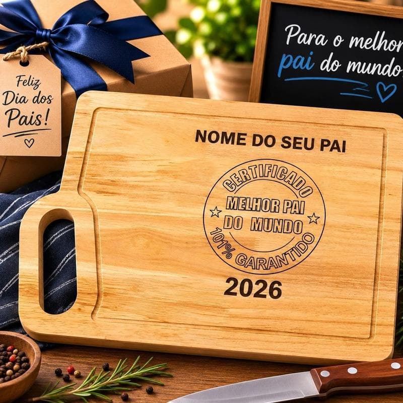 Tábua de Churrasco de Madeira Personalizada – Presente Exclusivo de Dia dos Pais 2026
