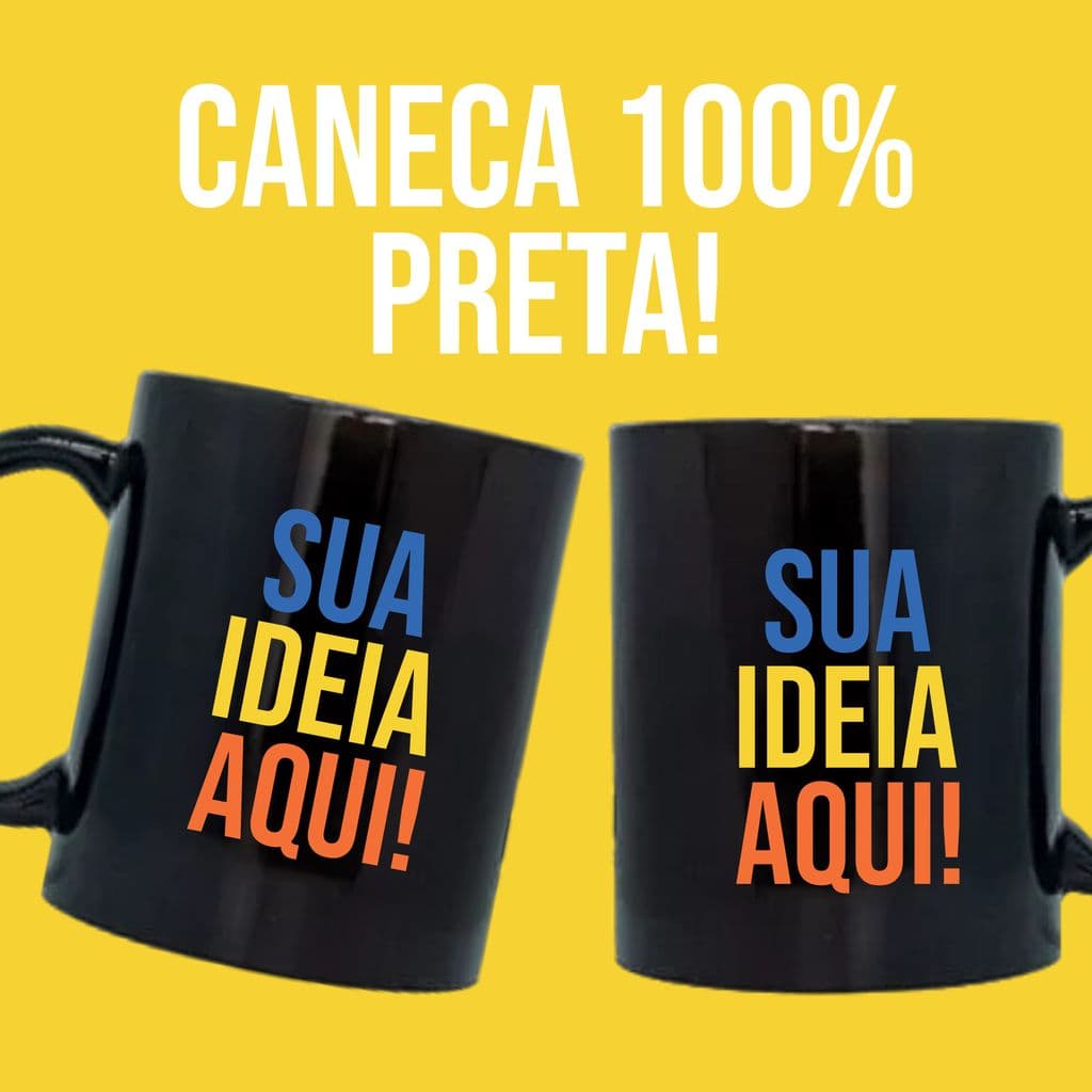 Caneca Xícara Toda Preta Personalizada 325ml com Logo Foto Frase Arte Cerâmica Premium
