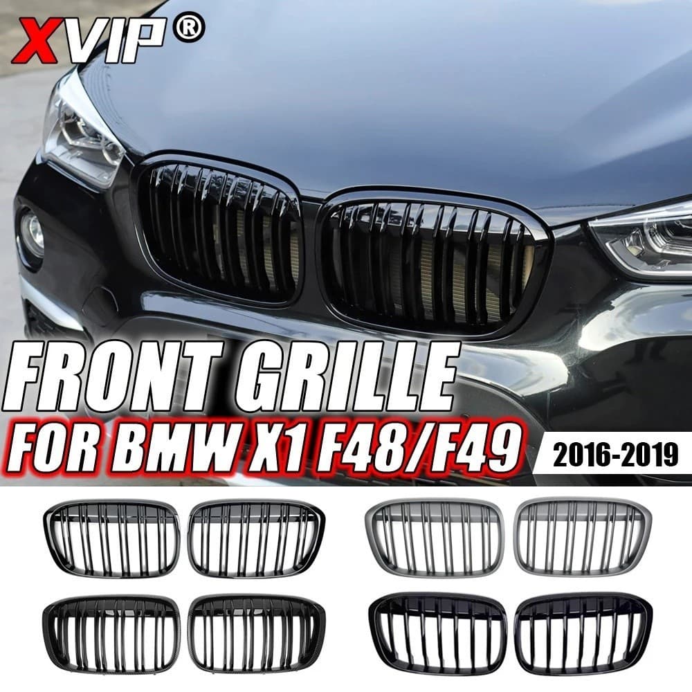 XVIP Grades De Para-Choque Dianteiro Superior Estilo Linha Única Preta BMW X1 F48 F49 2016-2019 Corrida Dupla Fosca
