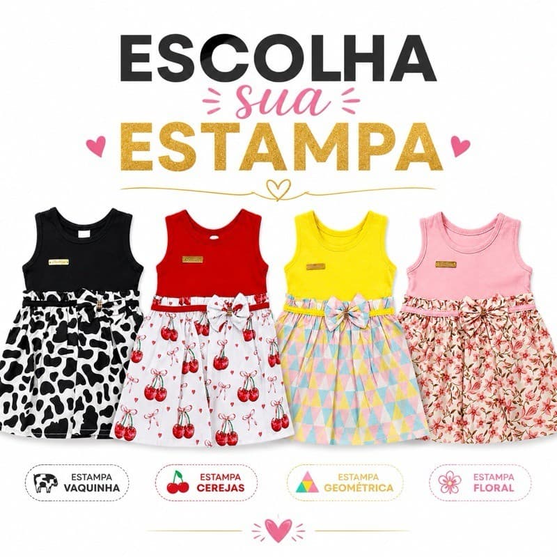 Vestido Bebê Luxo Menina Com Laço Algodão Estampado