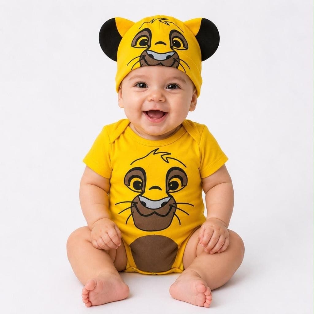 Body Bebê Simba Rei Leão Fantasia Temática Com Touca
