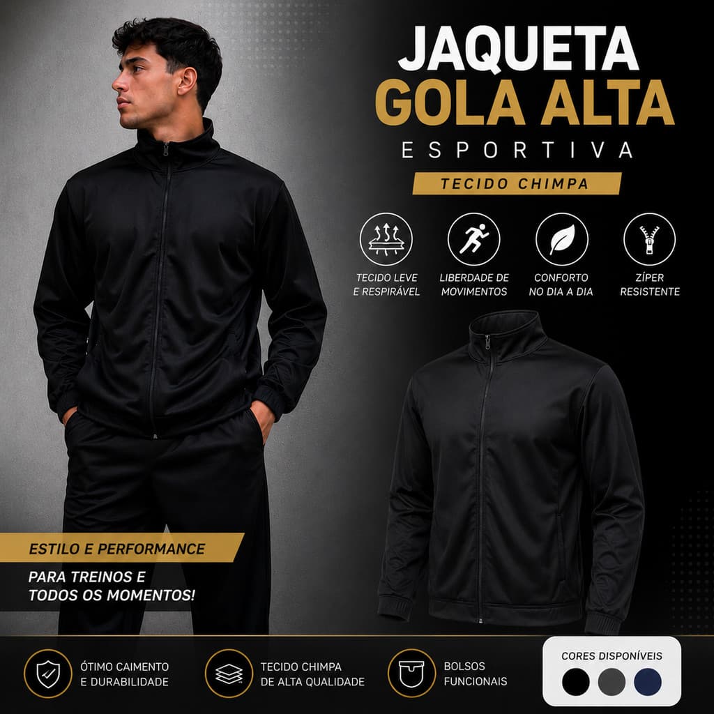 Jaqueta Blusa Gola Alta Esportiva Masculina – Tecido Chimpa | Conforto e Estilo para o Dia a Dia