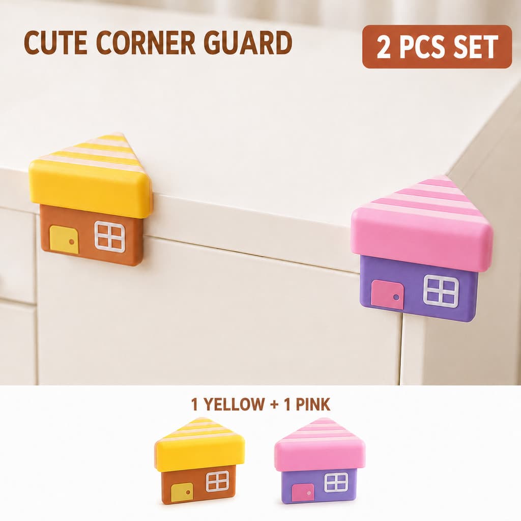 Protetor de Canto de Mesa Casinha Kit 2 Peças Macio com Adesivo Forte para Crianças Móveis Cama Rack TV Amarelo e Rosa