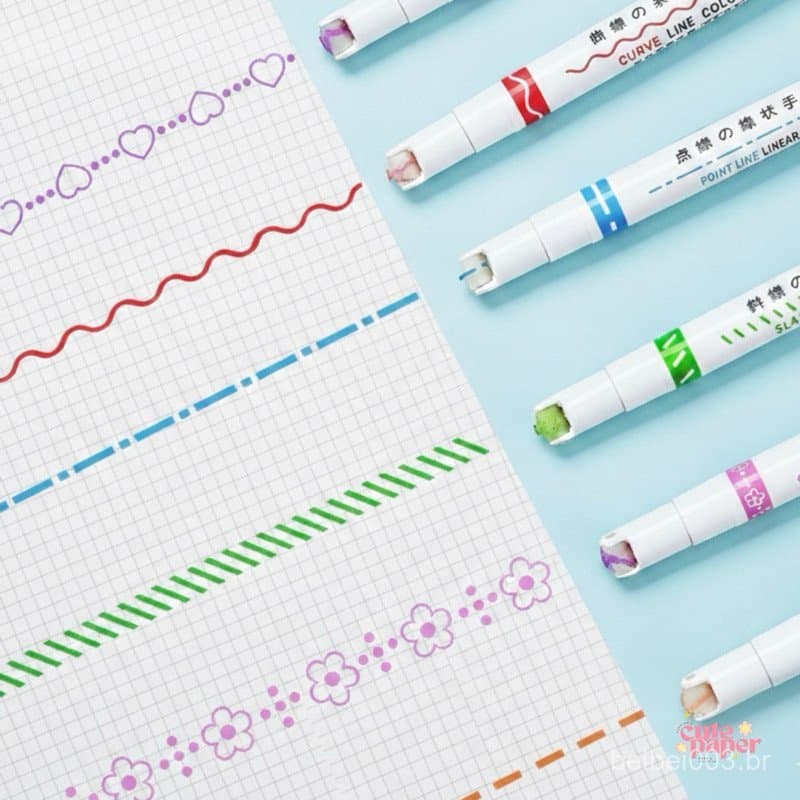 Caneta Carimbo Roller | Kit 6/12/18/24 | 6 Cores Premium Papelaria Criativa Escolar/Escritório