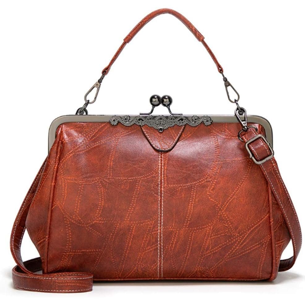 Bolsa Feminina Retro com Fecho KissLock em Couro PU Encerado, Estilo Tote, Satchel, de Ombro e Transversal