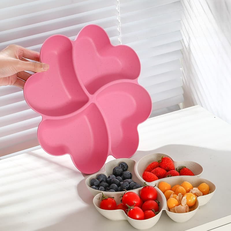 Prato Dividido De Coração , 4 Unidades , De Frutas , Plástico De Qualidade Alimentar , Trevo De Quatro Folhas , Portátil