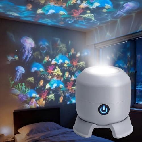 Projetor LED Dinâmico Rotativo, Projetor LED Recarregável por USB, Padrões Dinâmicos de Floco de Neve/Natal/Oceano, Base