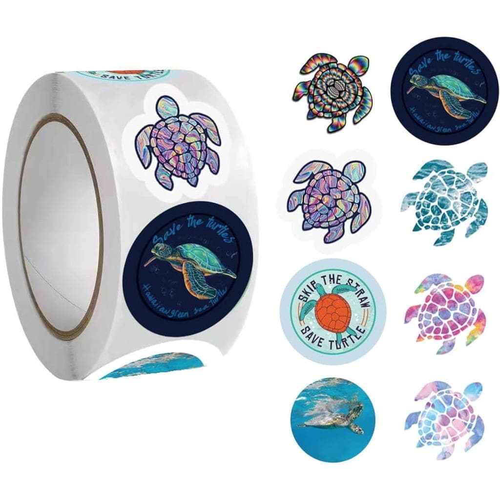 Adesivos de Tartaruga Marinha (500 PCS), 8 Rolos de Adesivos Gráficos de Animais Marinhos em Estilo Cartoon, Selos Autoa