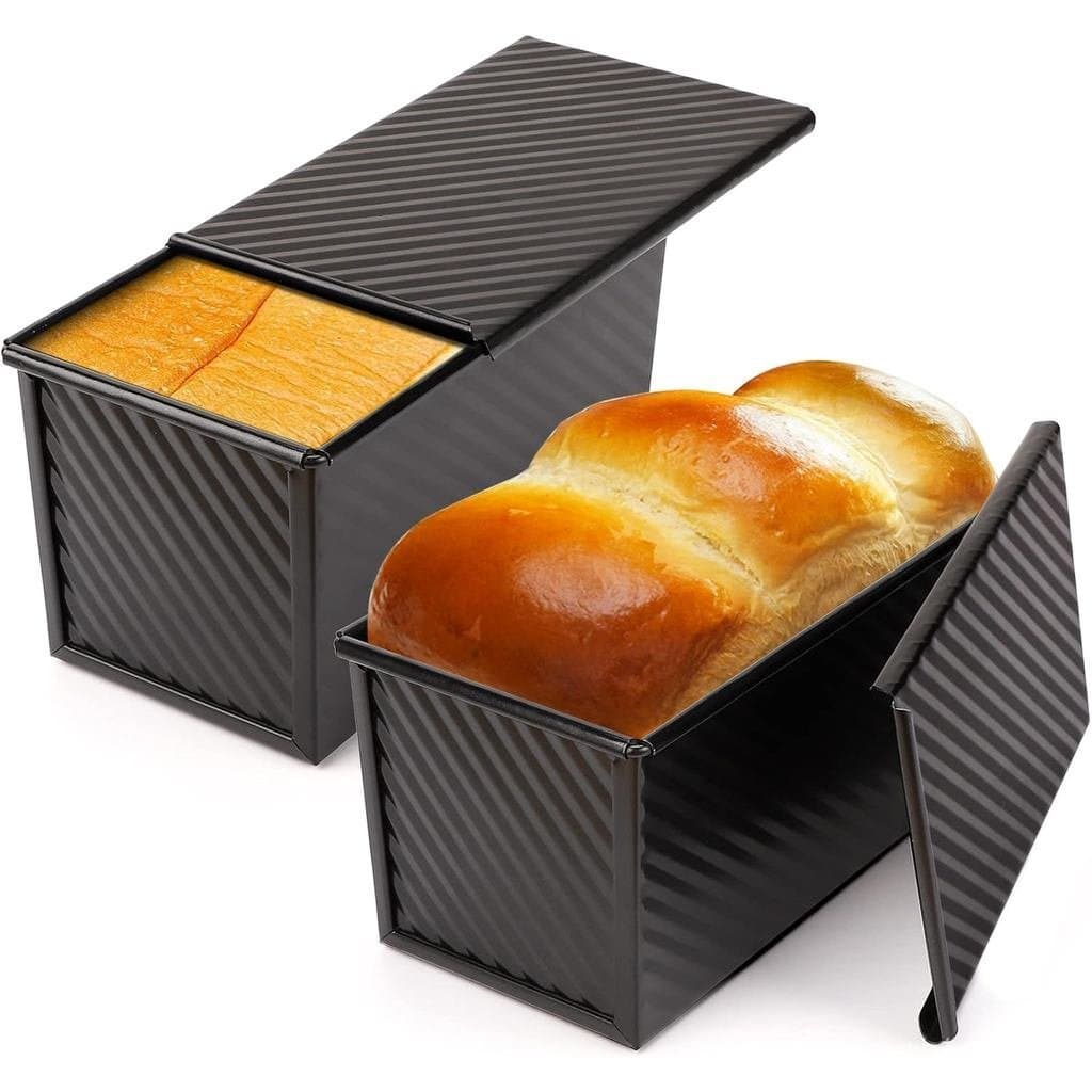 Assadeira de aço carbono de 2 peças, adequada para pão, pão de forma de 1 libra e pão caseiro, peça de cobertura preta,