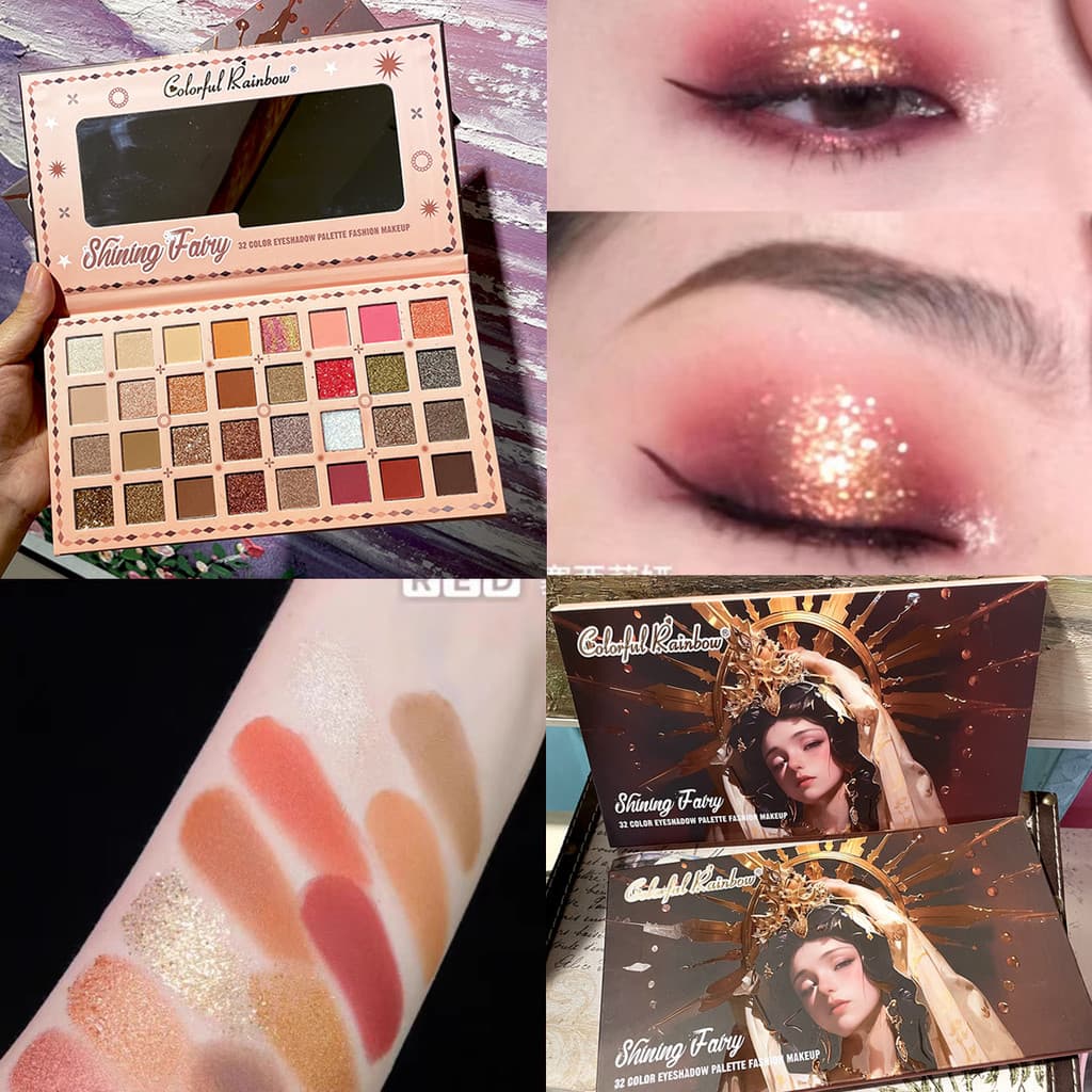 Nova paleta de sombras de 32 cores em tons rosados e terrosos para cosplay e maquiagem de palco, com sombras peroladas e