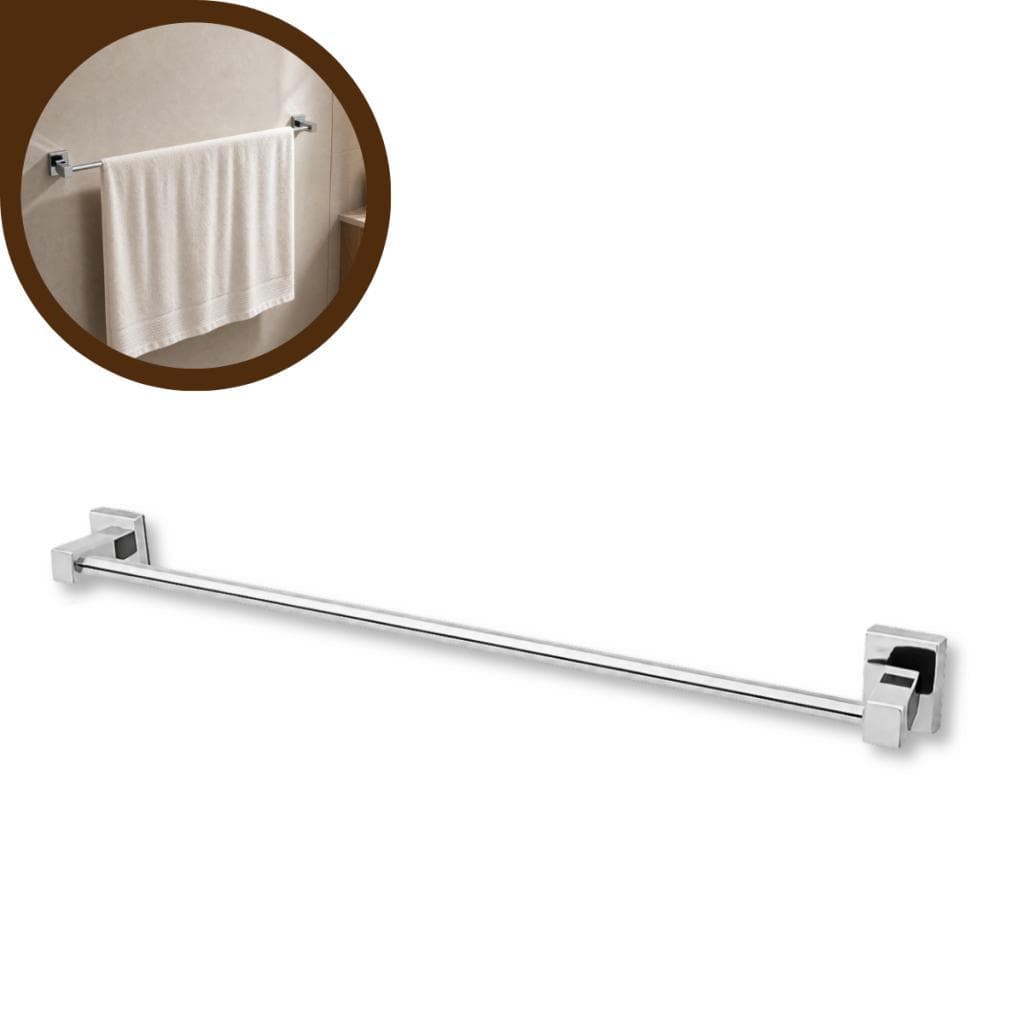 Porta Toalha de Banho Inox 60 cm Quadrado com Acabamento Cromado Brilhante