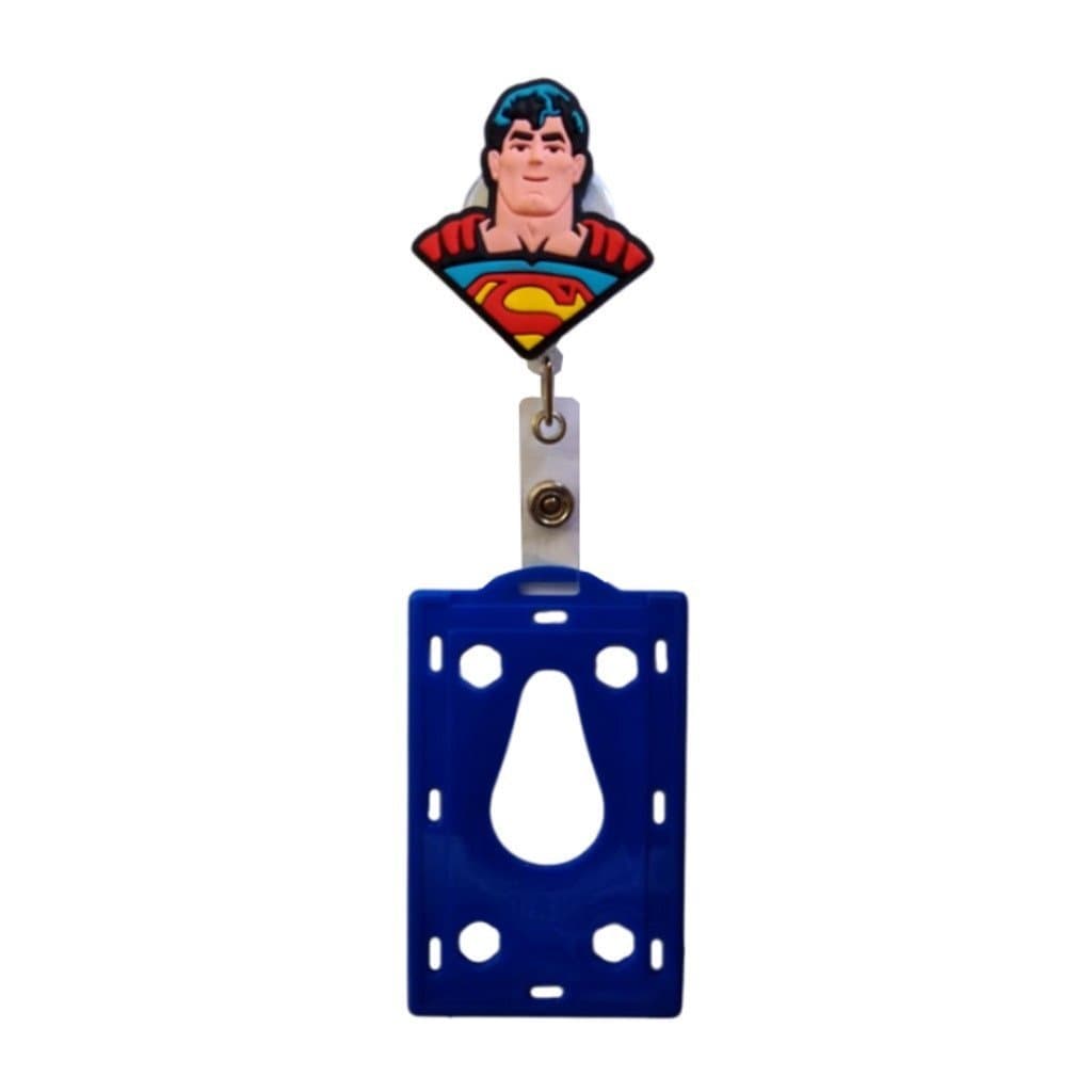 Kit Porta Crachá Retrátil Personalizado Superman + Porta Cartão Azul