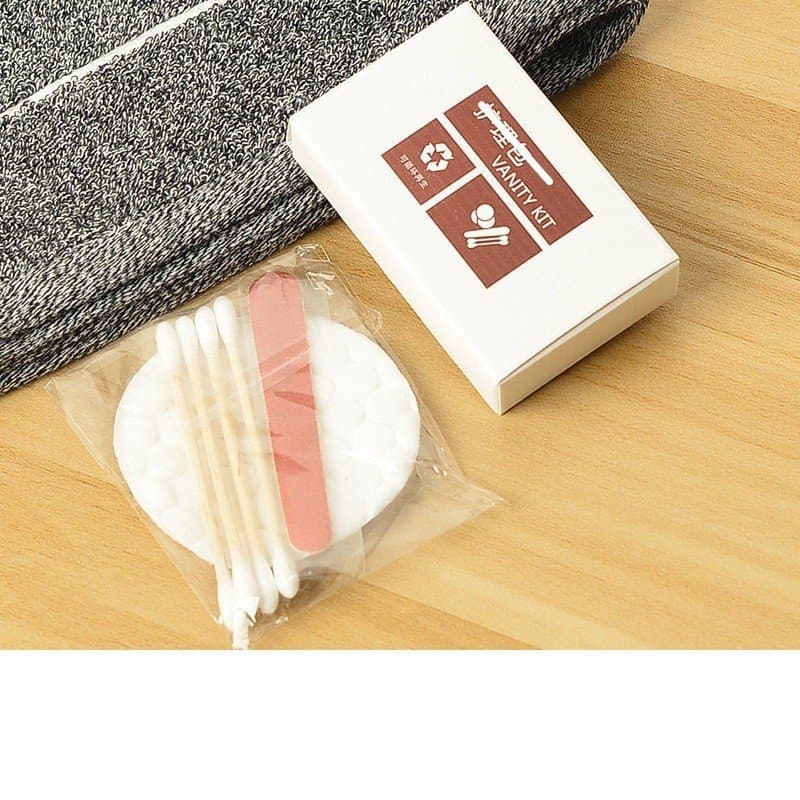 Kit de cuidados descartáveis para hotel: discos de algodão, cotonetes, lixa de unhas, algodão removedor de maquiagem, ki