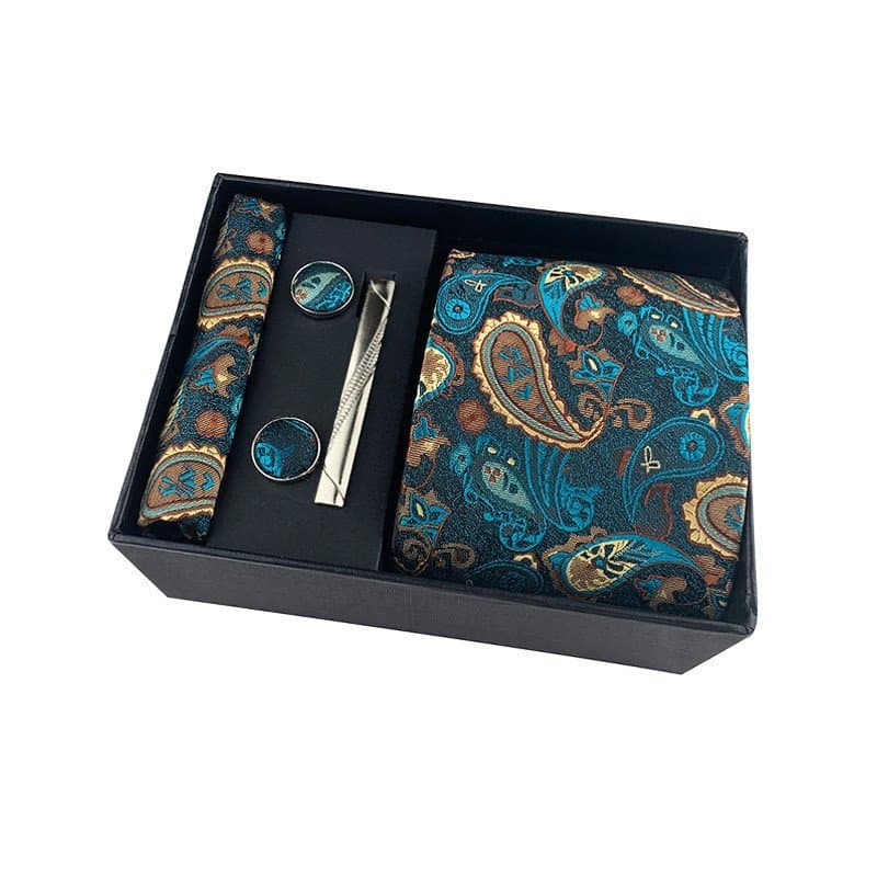 Gravata Masculina Paisley, Lenço de Bolso, Botões de Punho, Conjunto de Presente com Prendedor de Gravata, Gravata Casua
