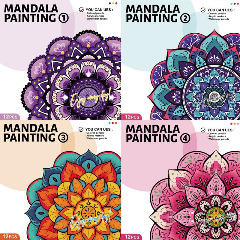 Livro De Colorir Mandala De 12 Folhas Para Adultos , Almofada De Arte Floral Alívio Do Estresse , Páginas De Doodle Rela