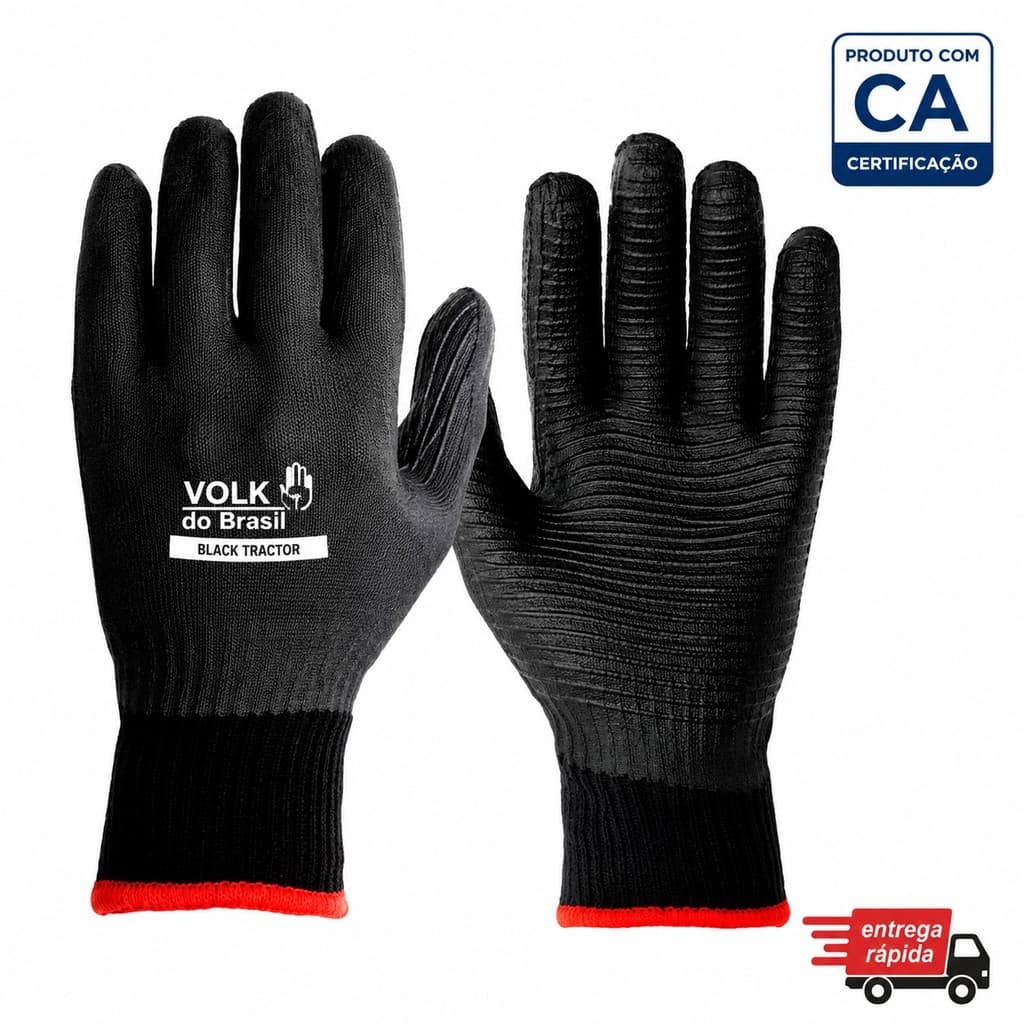 Luva Black Tractor Volk Borracha Vulcanizada Térmica 250°C Anticorte Construção Trabalho Obra Epi