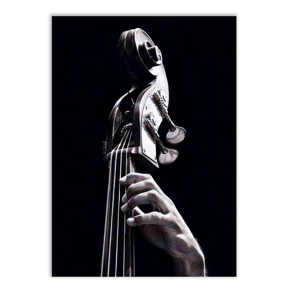 Placa Quadro Decorativo Contrabaixo Acústico Preto Branco Fotografia Artística Música Jazz Decorativo Musical Quadro Dec