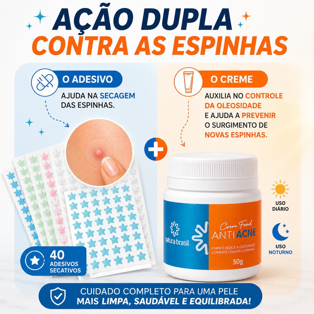 Kit Creme Antiacne + 40 adesivos de acnes secativos de espinhas e oleosidade