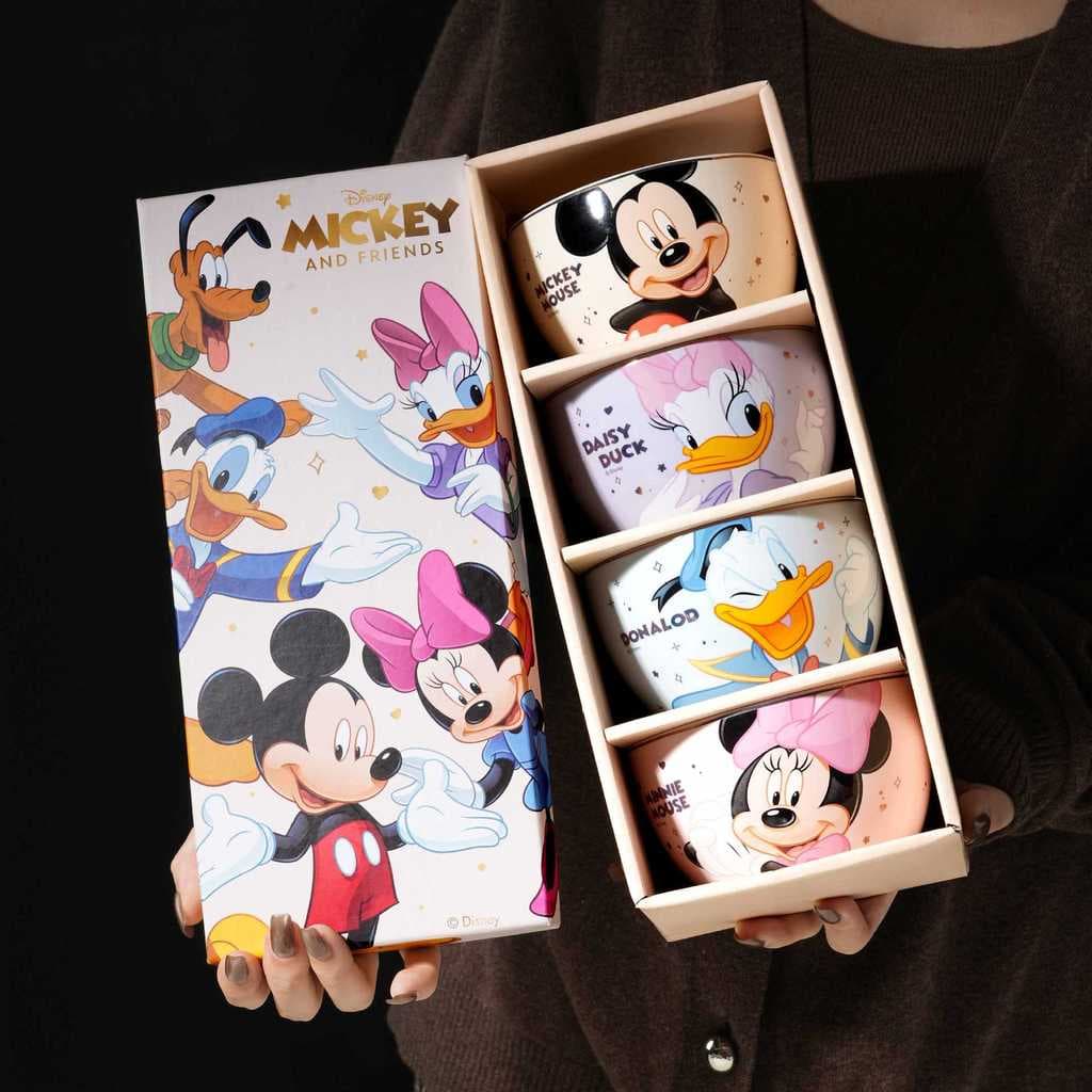 Disney tigela de cerâmica conjunto de 4 peças caixa de presente Mickey Minnie dos desenhos animados bonito crianças uten