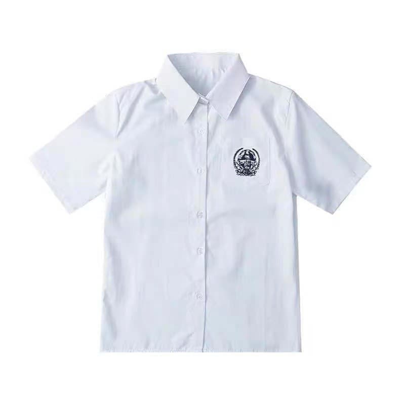 [JK] Camisa uniforme JK Haohai blusa branca pura bordada manga curta uniforme de classe DK estilo formal material escola