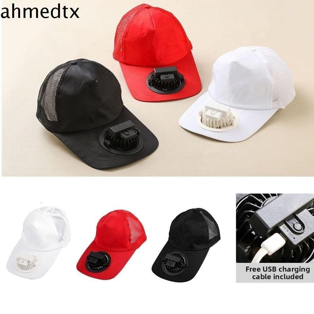 Chapéu de Sol de Verão AHMEDTXB com Ventilador, Boné de Sol em Malha Resistente ao Vento, Chapéu de Pesca de Aba Larga c